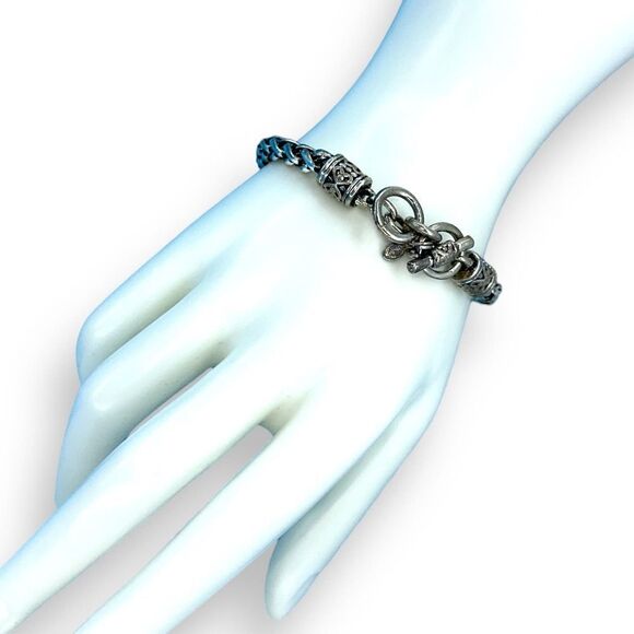 Premier Designs Silver Bracelet 8” Twisted Chain Link Toggle Clasp - Picture 3 of 7